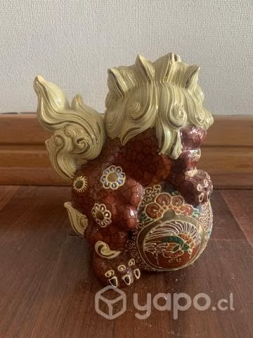 2 figuras chinas de cerámica Perro Leon guardián