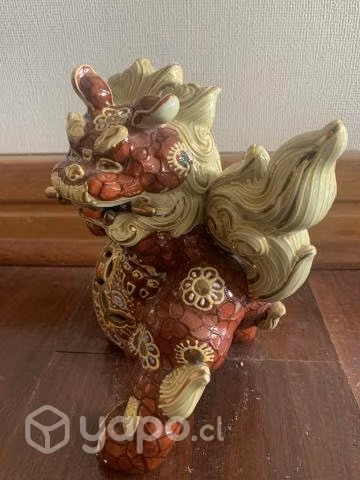 2 figuras chinas de cerámica Perro Leon guardián