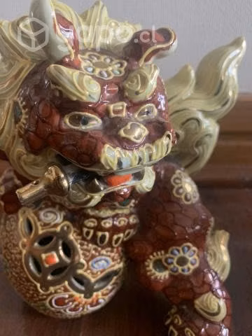 2 figuras chinas de cerámica Perro Leon guardián