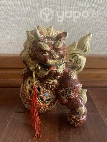 2 figuras chinas de cerámica Perro Leon guardián