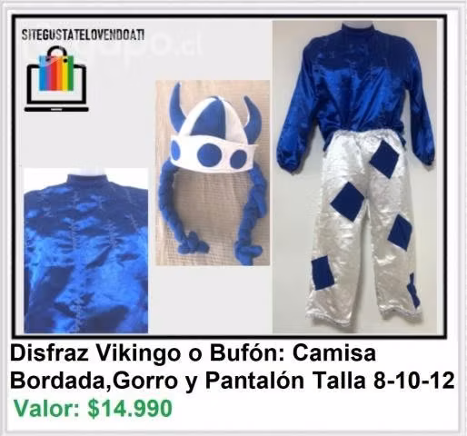 Disfraz de Vikingo o Bufón 3 Piezas Nuevo