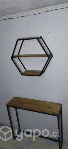 Mesa recibidora industrial de hierro y madera+repi