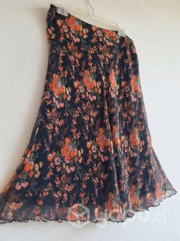 Falda seda, estampada flores. Forro, cierre. S/M - Imagen 2