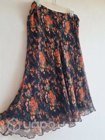 Falda seda, estampada flores. Forro, cierre. S/M - Imagen 4
