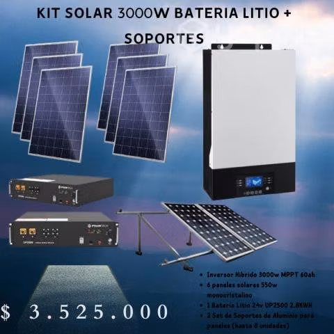 Kit solar 3000w con bateria litio + soportess