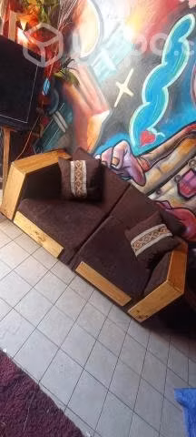 Sillon divisible marron detalles madera