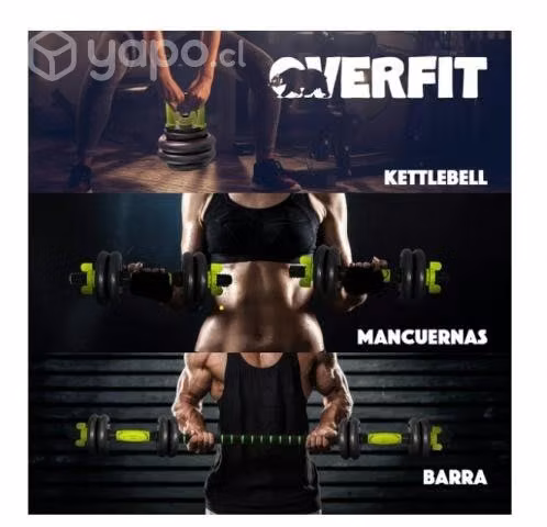Set Mancuernas+Barra+Kettlebell Unibles Overfi