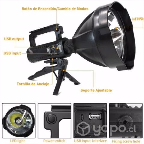 Linterna Led XHP70. 4 Modos, 1900 Lum, 80 Min MAX