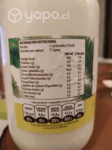 Aceite Coco Extra Virgen Prensado en Frio 1 Lt