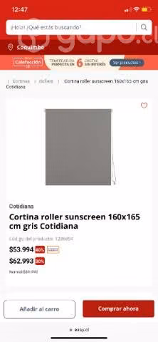 Cortina roller sunscreen 160x165 cm gris Cotidiana - Imagen 3