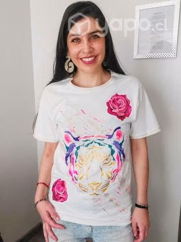 Polera blanca diseño tigre Talla S - Imagen 2