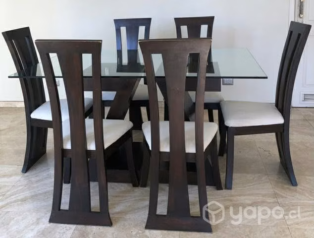 Mesa de comedor de vidrio + 6 sillas