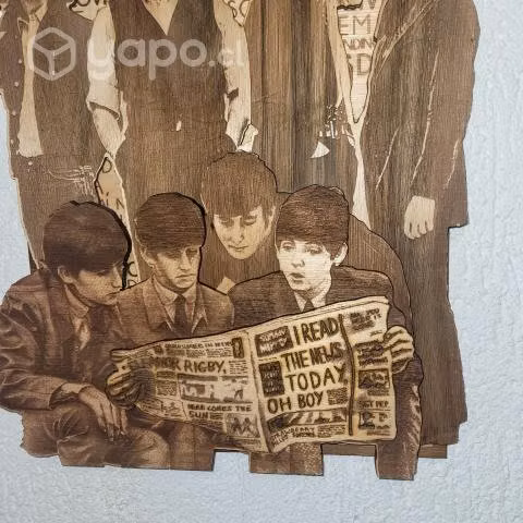 Cuadro de Los Beatles , grabado en madera