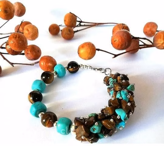 Pulsera de Piedras;Ojo de Tigre con Turquesas - Imagen 2