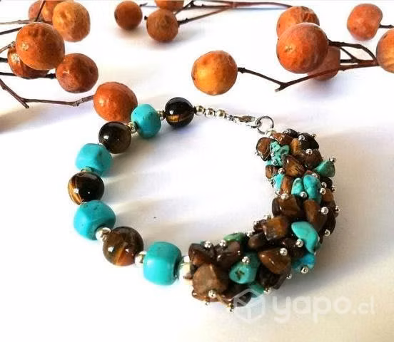 Pulsera de Piedras;Ojo de Tigre con Turquesas - Imagen 3