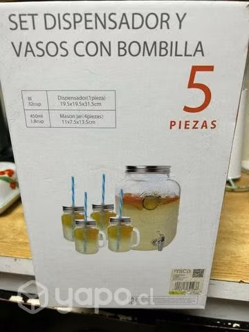 Set dispensador con 4 vasos y bombillas
