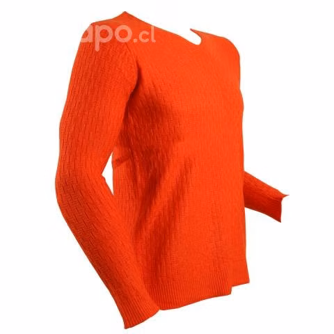 Sweater Naranjo Cuello V Elasticado L - Imagen 3
