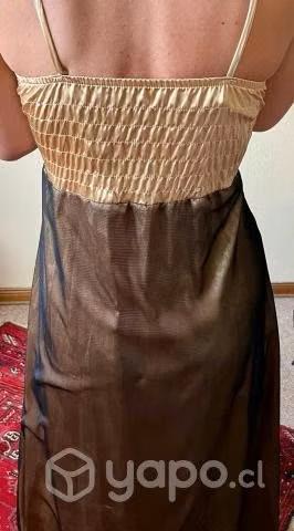 Vestido fiesta dorado y café marca Epainos