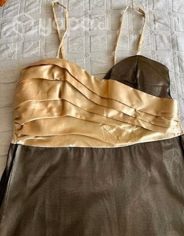 Vestido fiesta dorado y café marca Epainos