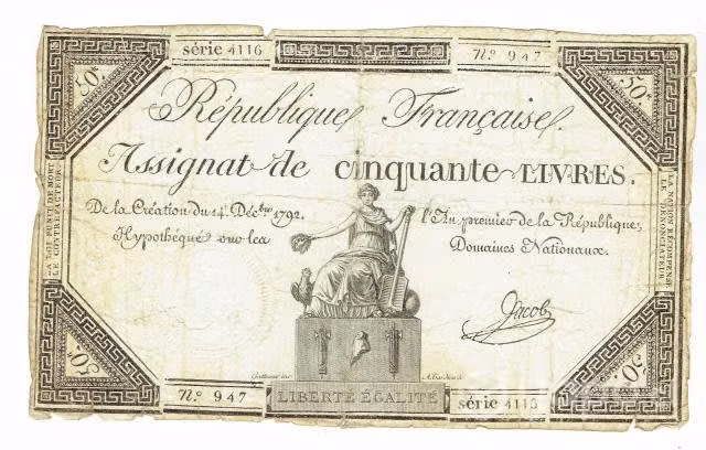 Billete de Francia, 50 libras, 1792, 'asignado'