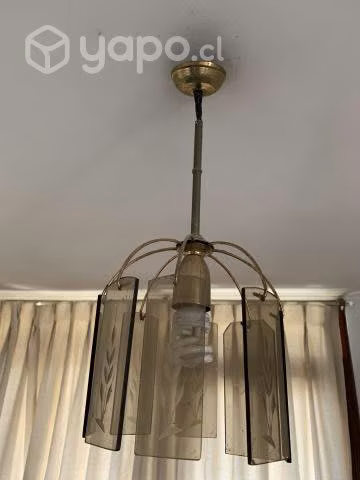 Lámpara colgante vintage de vidrio y bronce