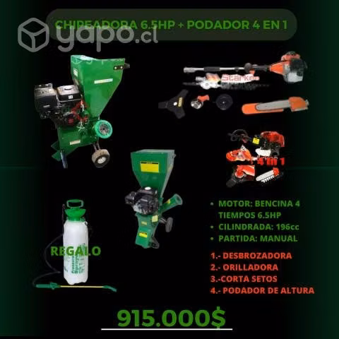 Chipeadora 6.5hp partida manual + podador 4 en 1 +