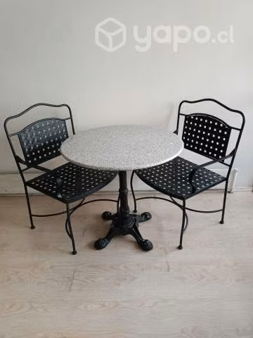 Juego Terraza Antiguo Forjado Mesa Mármol 2 Sillas