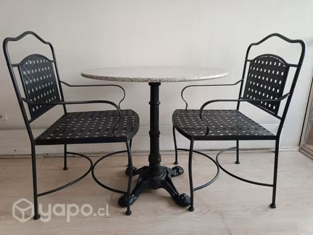 Juego Terraza Antiguo Forjado Mesa Mármol 2 Sillas