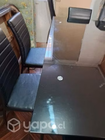 Comedor mesa de vidrio negra gruesa con seis silla