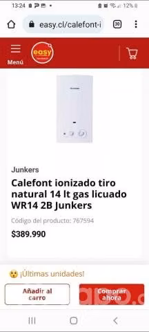 Calefont ionizado tiro natural 14 lt gas licuado W