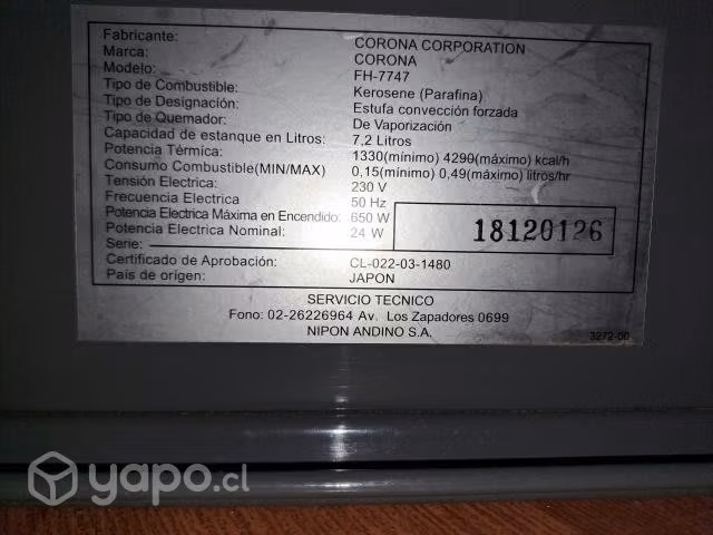 Estufa Corona sfh 7747 laser japonesa