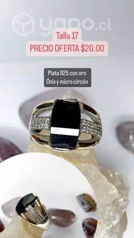 Anillo plata oro ónix y circón - Imagen 3