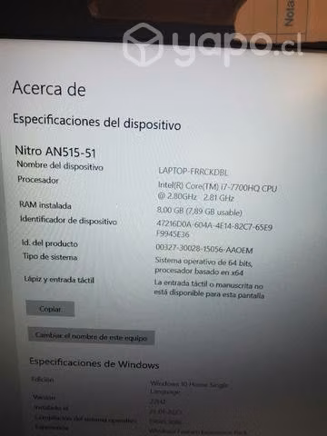 Notebook Acer Nitro An515-51