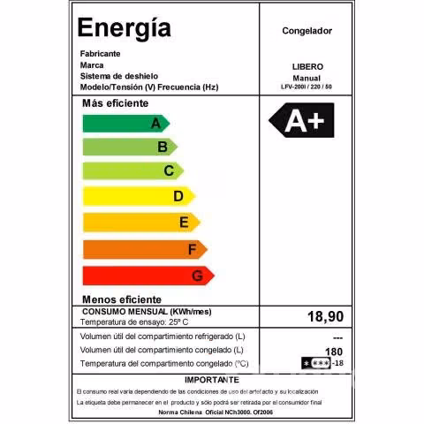 Freezer Vertical Libero Frío Directo 180 Litros