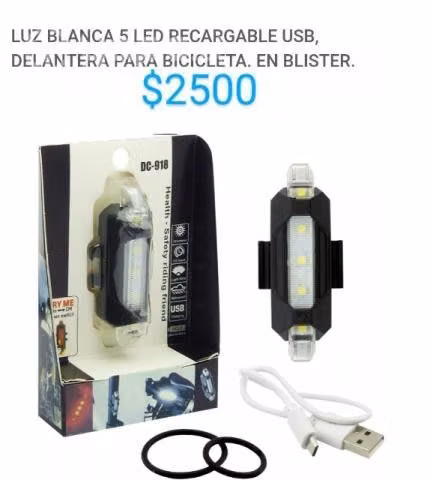 Luz blanca 5 led recargable usb