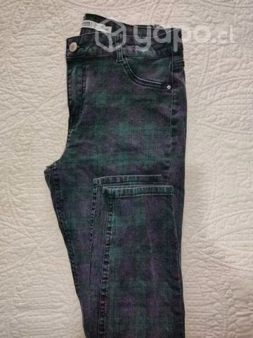 Jeans pitillo cuadros verde