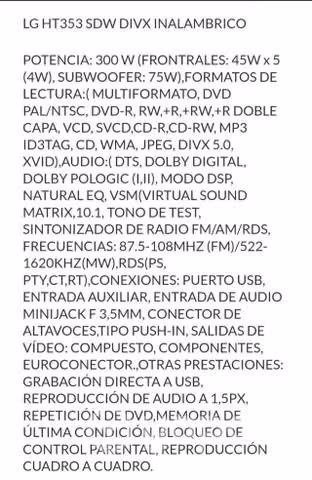Dvd lg home cinema system