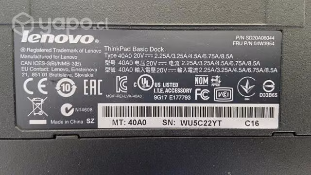 Base Docking cargador/ basic para notebooks Lenovo