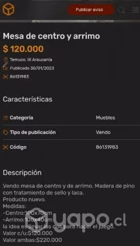 Mesa de centro y arrimo
