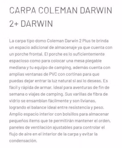 Carpa Coleman Darwin 2.0 Plus (nueva)