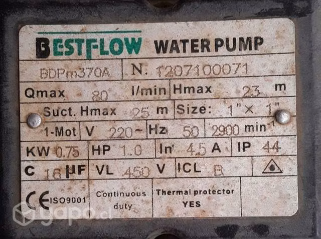 Bomba de agua Bestflow 220V 1HP