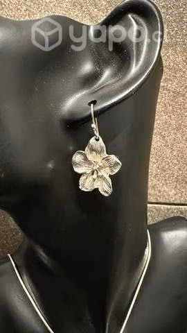 Aros y colgante de flor plata - Imagen 3
