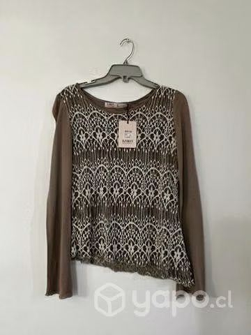 Polera Elaticada Marca Mor Talla L Café Claro
