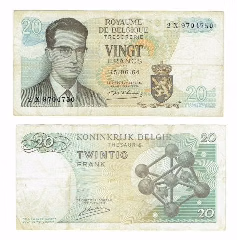 Billete de Bélgica, 20 francos, 1964