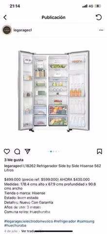 Refrigerador Side by Side semi Nuevo con garantía
