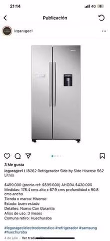 Refrigerador Side by Side semi Nuevo con garantía