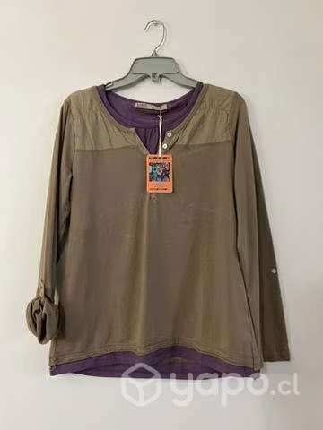 Polera Marca Mor Talla L Color Morado Y Taupe