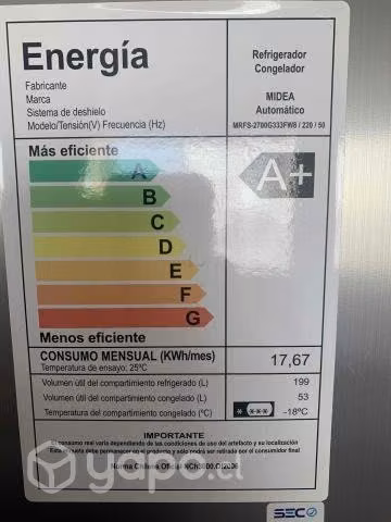Refrigerador No Frost marca Midea, 252 lt