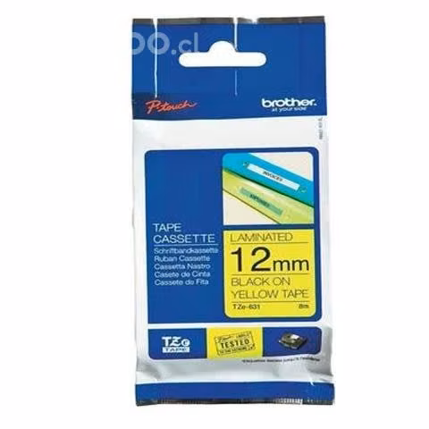 Cinta brother tze-631, 12mm x 8m. negro sobre amar