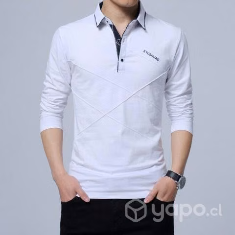 Polera Manga Larga Colores Informal Hombre Cuello - Imagen 3